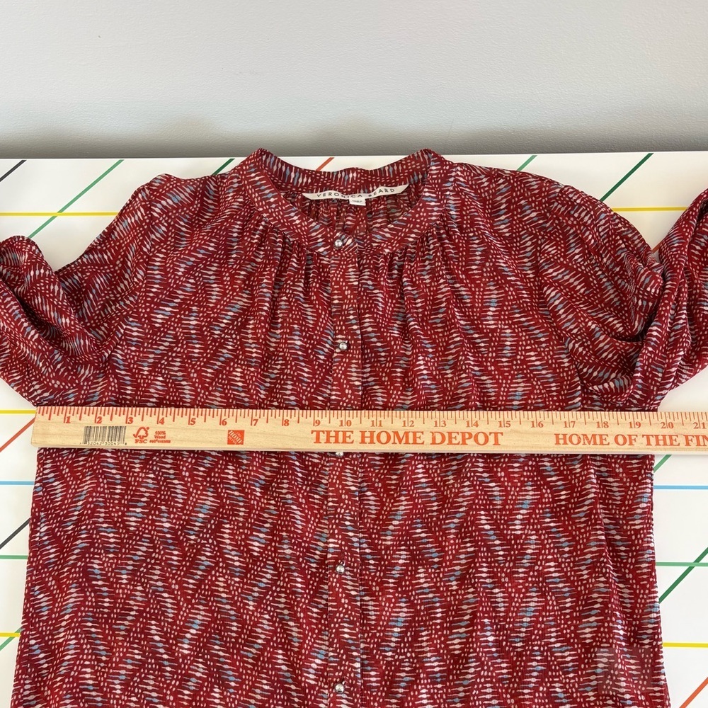 Veronica Beard Red Printed Button-Down Blouse Size 6 100% Silk Boho EUC - Picture 10 of 13